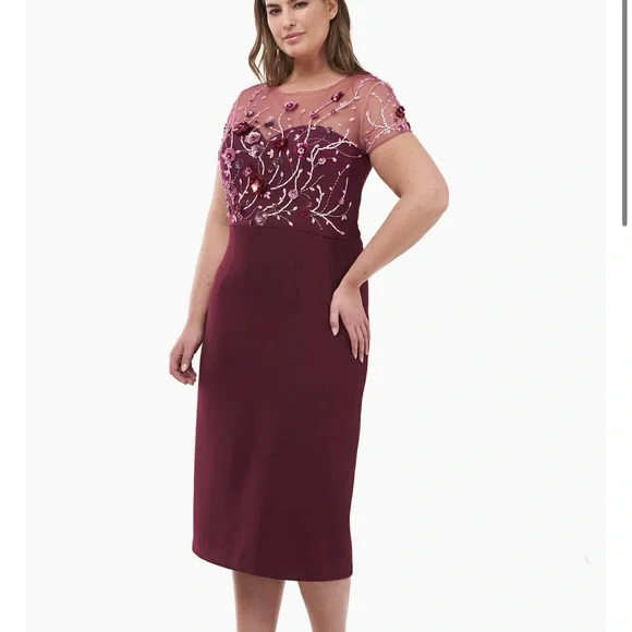 NWT Crepe Beaded Midi Cocktail Dress Curve - Picture 2 of 14